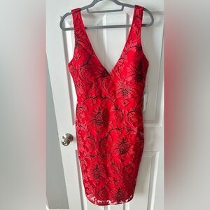 Elegant Red Floral Dress